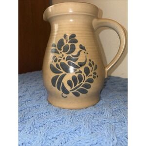 Vintage Pfaltzgraff Folk Art Pottery Pitcher No 416 Cobalt Blue Tan 2 1/2 Qt